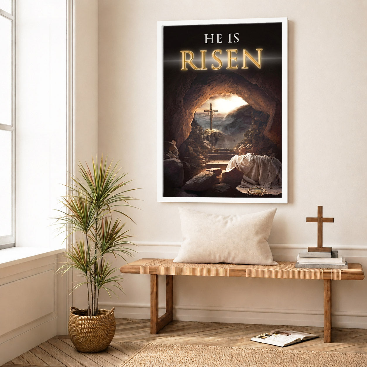 He Is Risen Empty Tomb Christian Wall Art – Victory of Resurrection Wall Art Poster/Canvas