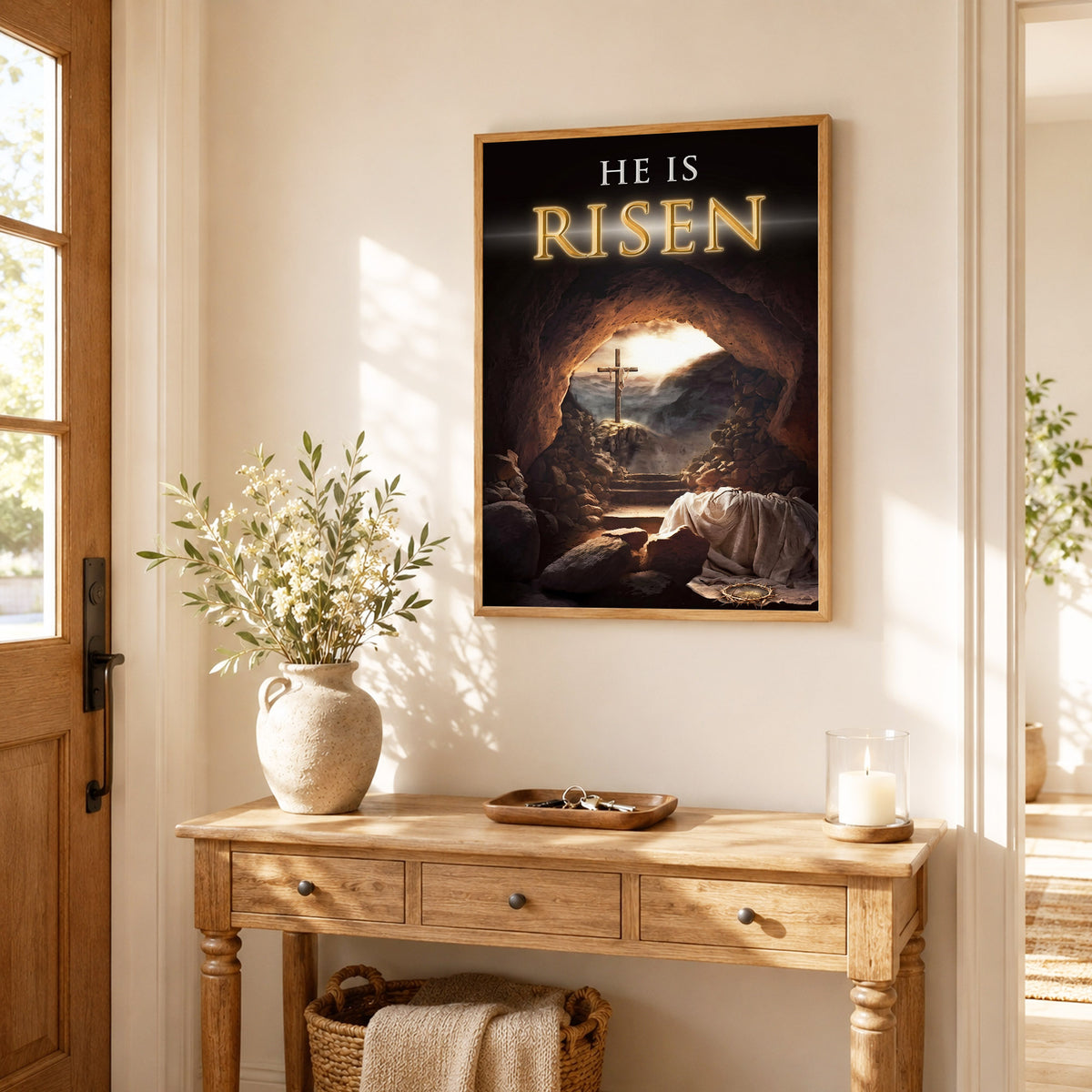 He Is Risen Empty Tomb Christian Wall Art – Victory of Resurrection Wall Art Poster/Canvas