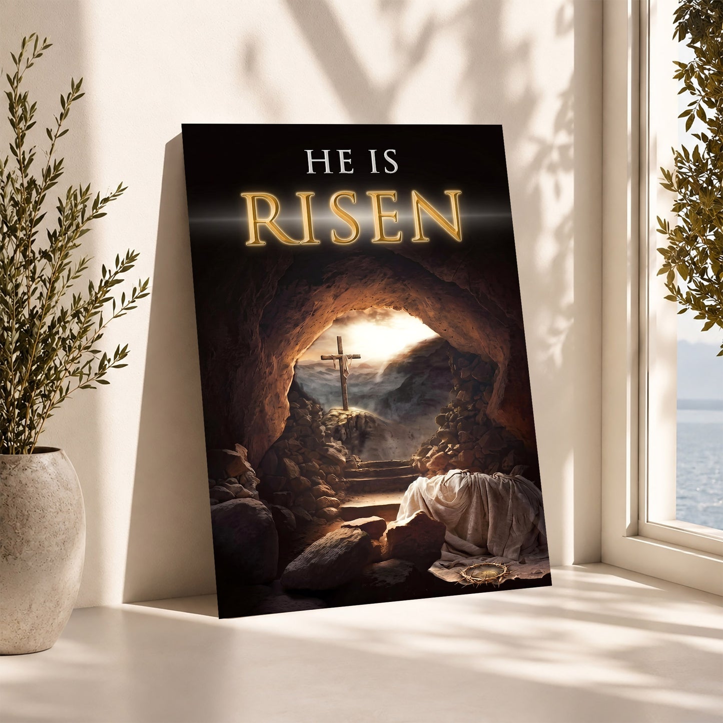 He Is Risen Empty Tomb Christian Wall Art – Victory of Resurrection Wall Art Poster/Canvas