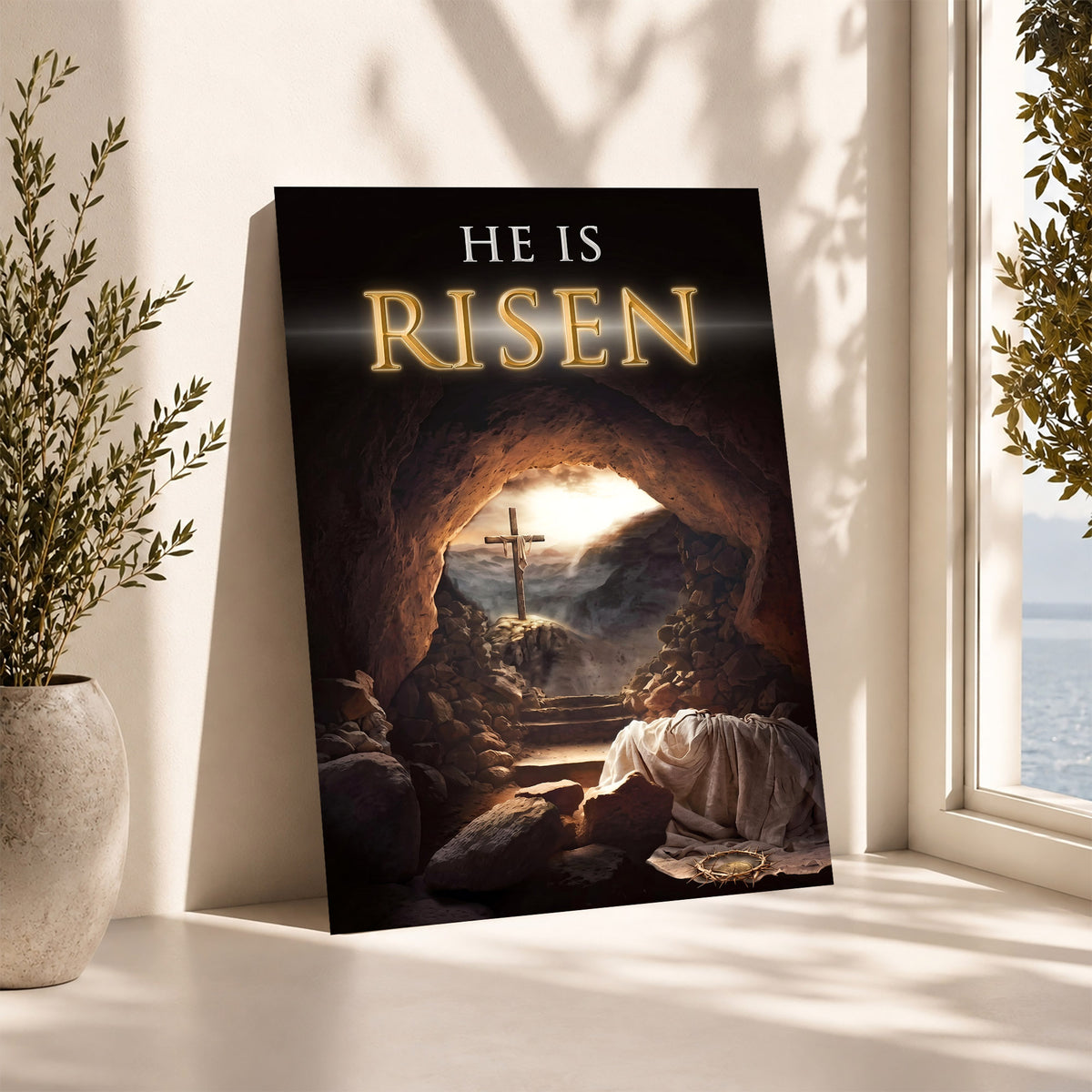 He Is Risen Empty Tomb Christian Wall Art – Victory of Resurrection Wall Art Poster/Canvas