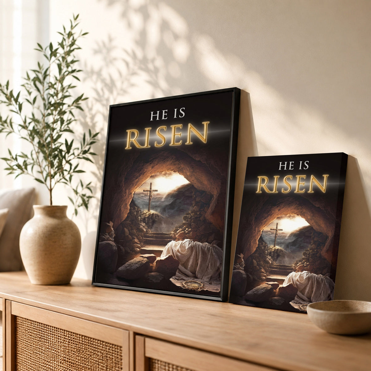 He Is Risen Empty Tomb Christian Wall Art – Victory of Resurrection Wall Art Poster/Canvas