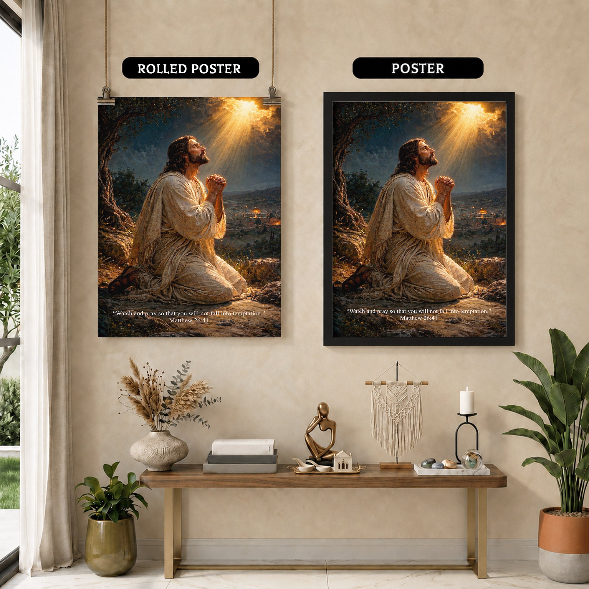 Jesus Praying in Gethsemane Scripture Wall Art Poster/Canvas