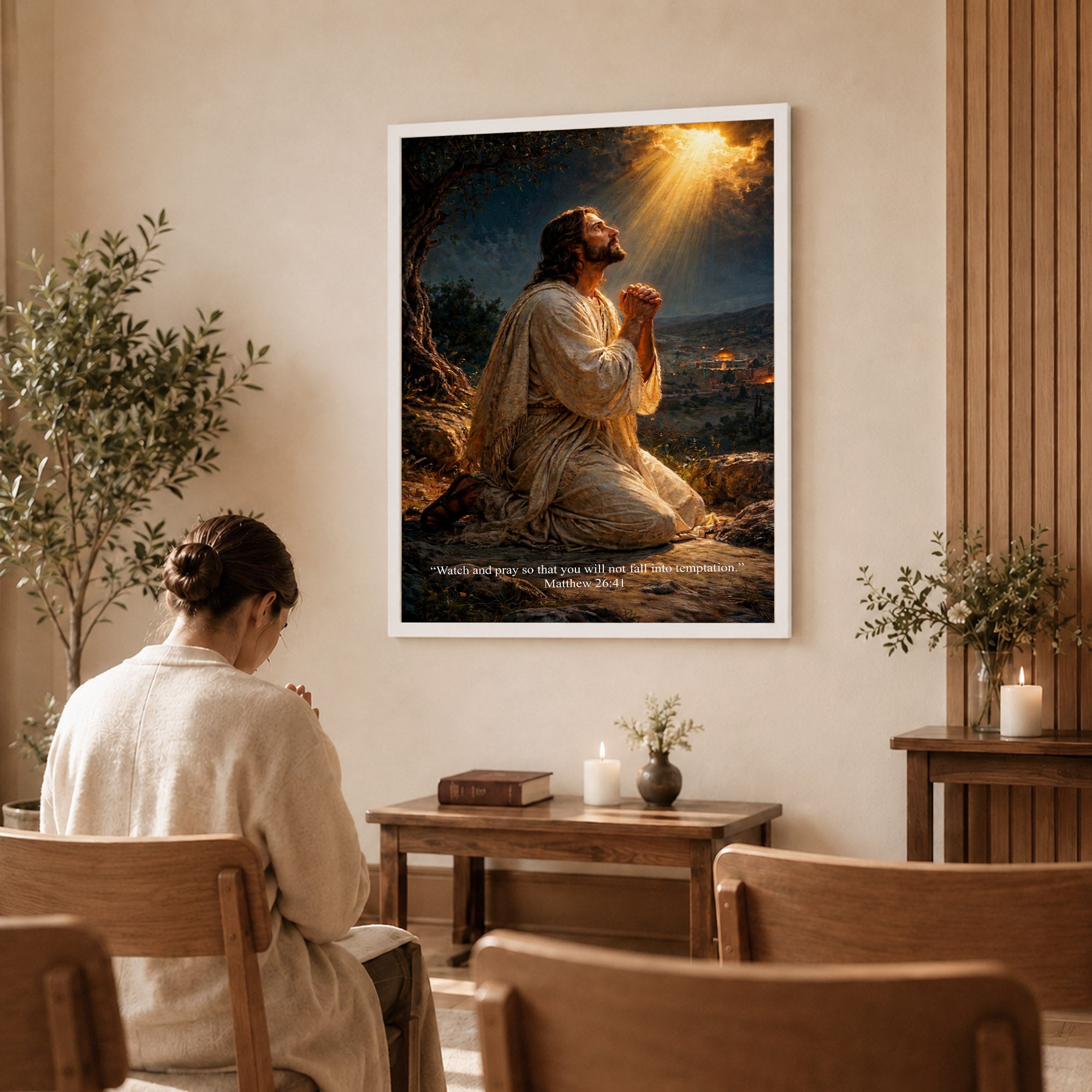 Jesus Praying in Gethsemane Scripture Wall Art Poster/Canvas