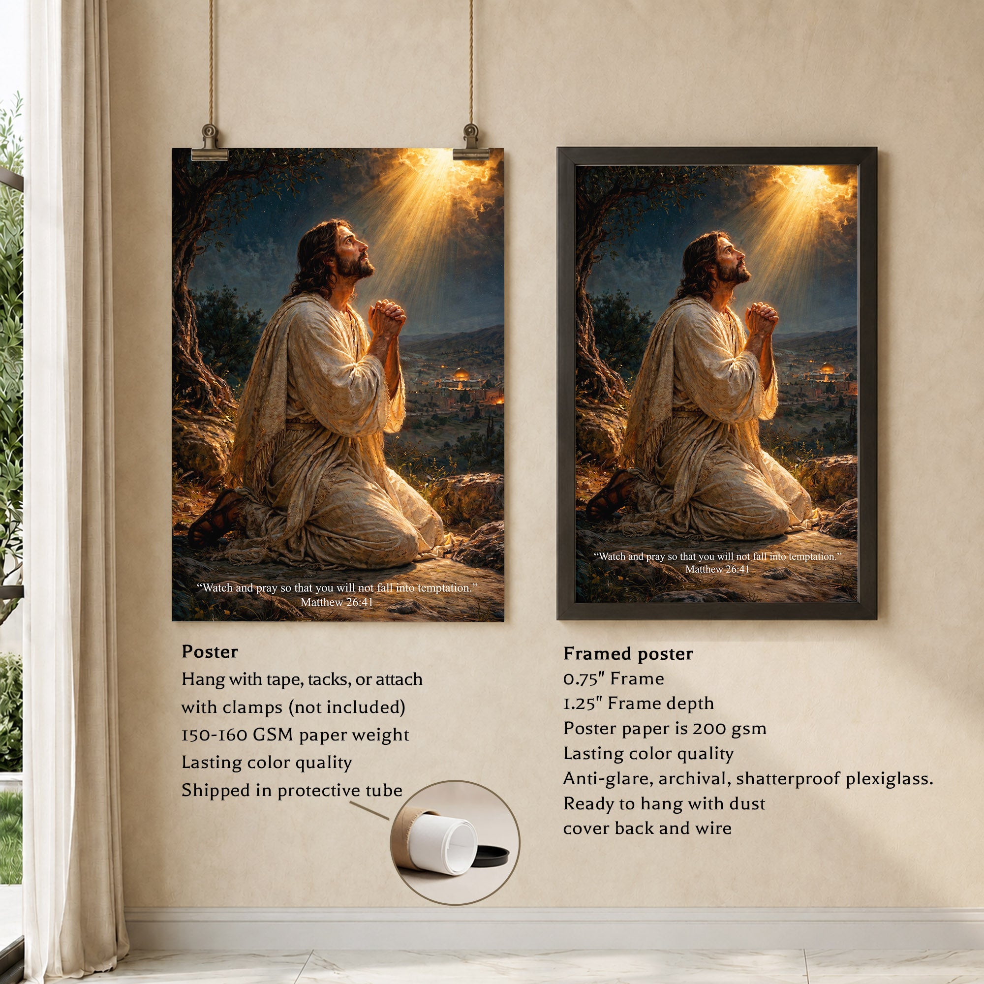 Jesus Praying in Gethsemane Scripture Wall Art Poster/Canvas