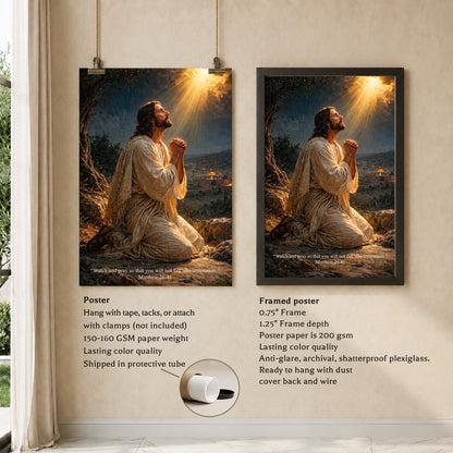 Jesus Praying in Gethsemane Scripture Wall Art Poster/Canvas