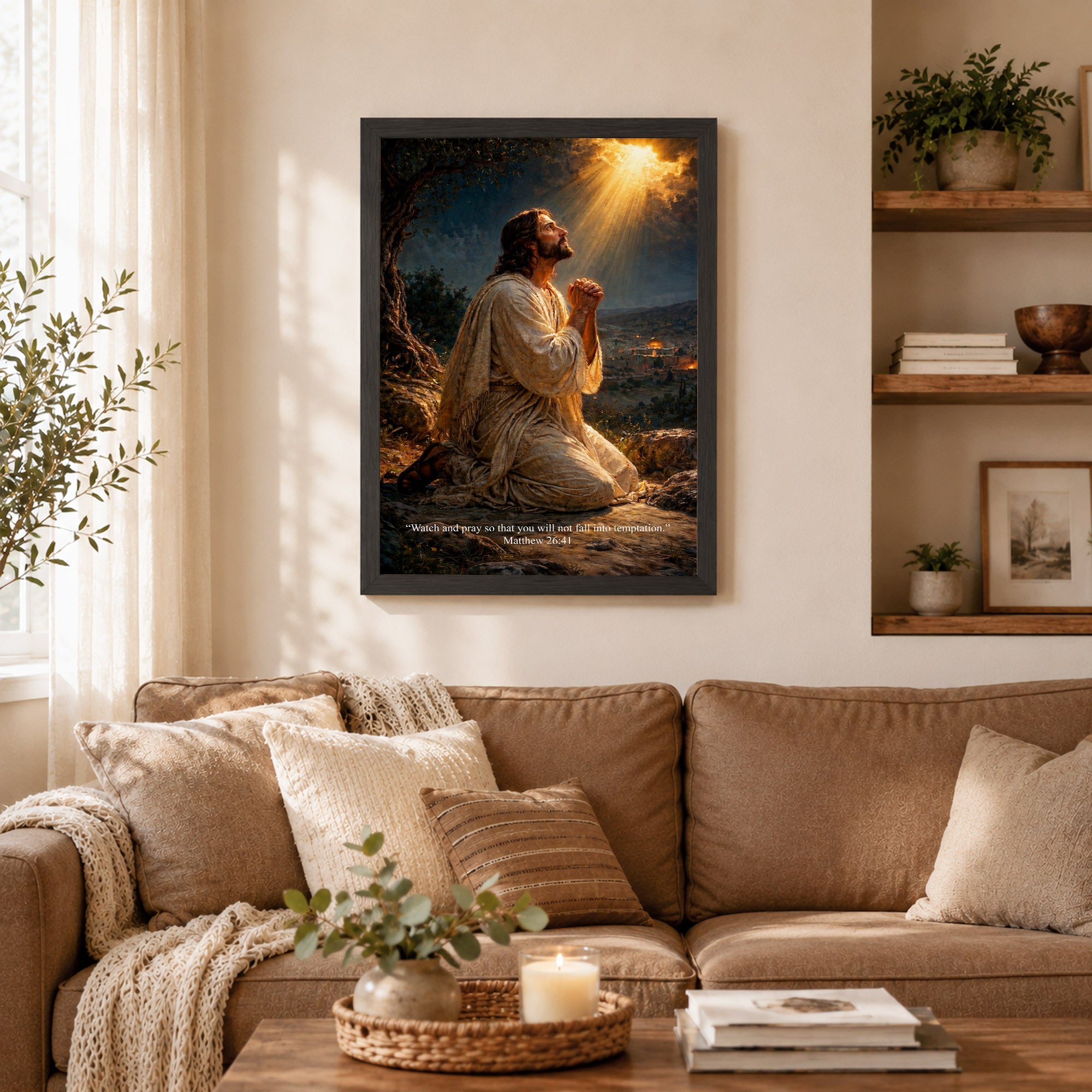 Jesus Praying in Gethsemane Scripture Wall Art Poster/Canvas