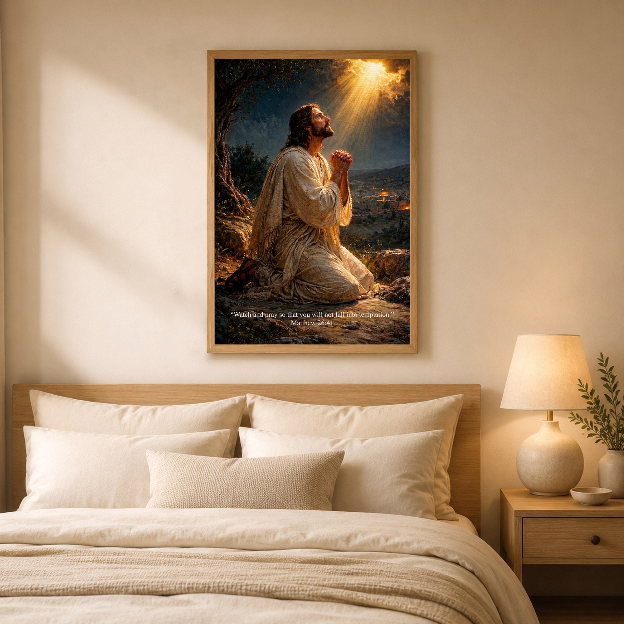 Jesus Praying in Gethsemane Scripture Wall Art Poster/Canvas