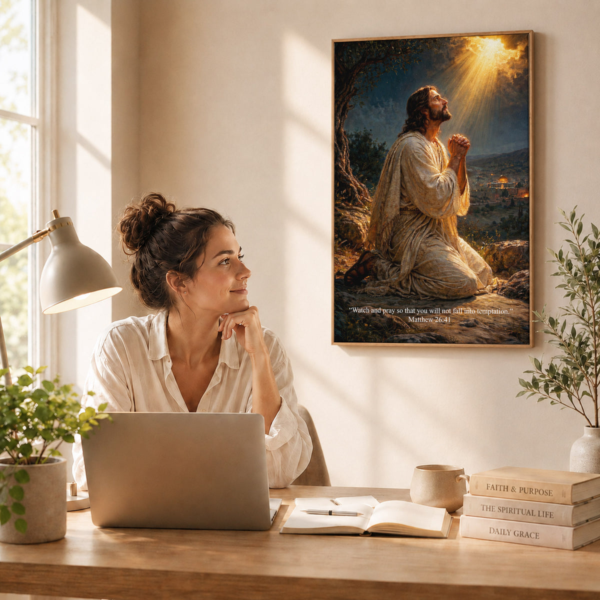 Jesus Praying in Gethsemane Scripture Wall Art Poster/Canvas