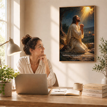 Jesus Praying in Gethsemane Scripture Wall Art Poster/Canvas