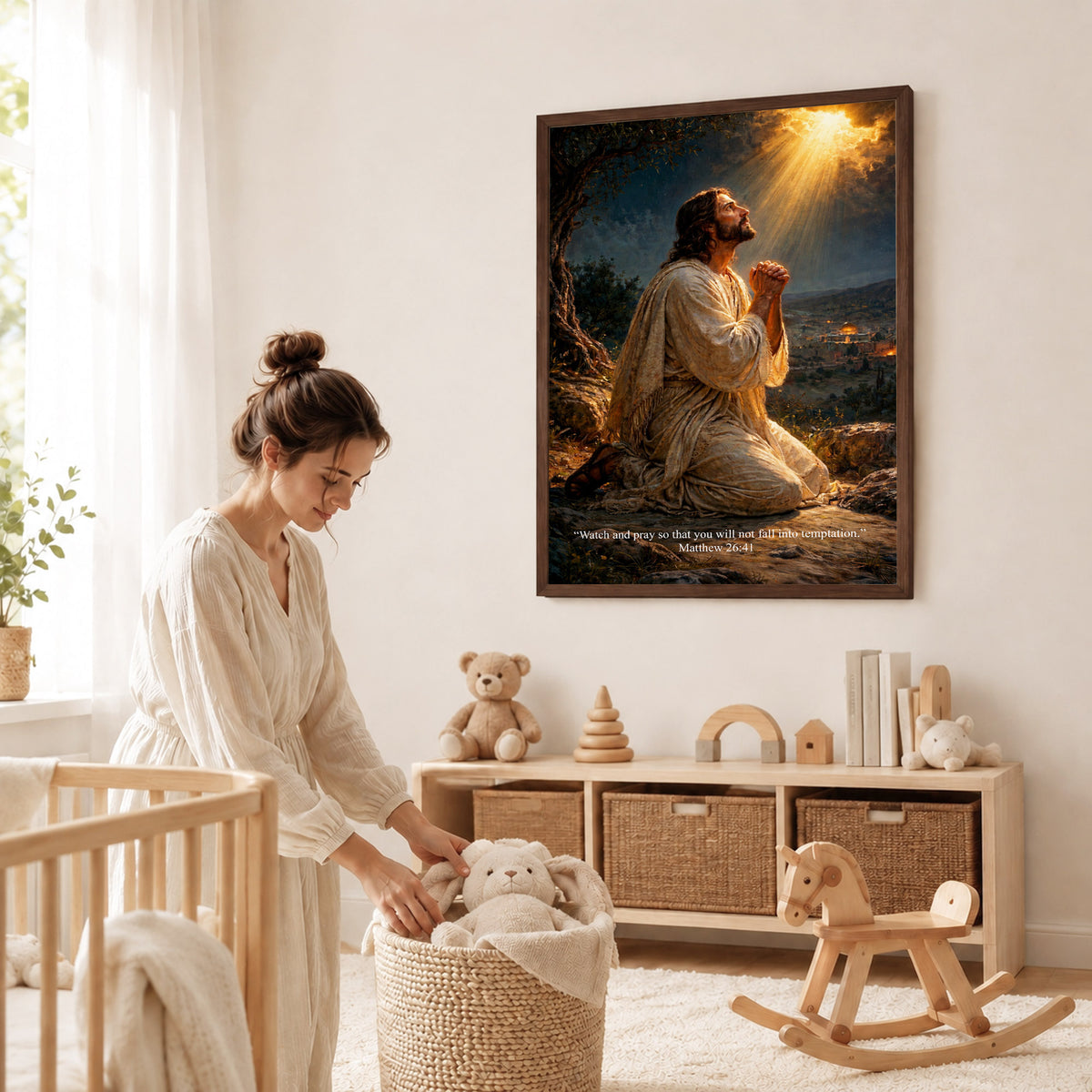 Jesus Praying in Gethsemane Scripture Wall Art Poster/Canvas