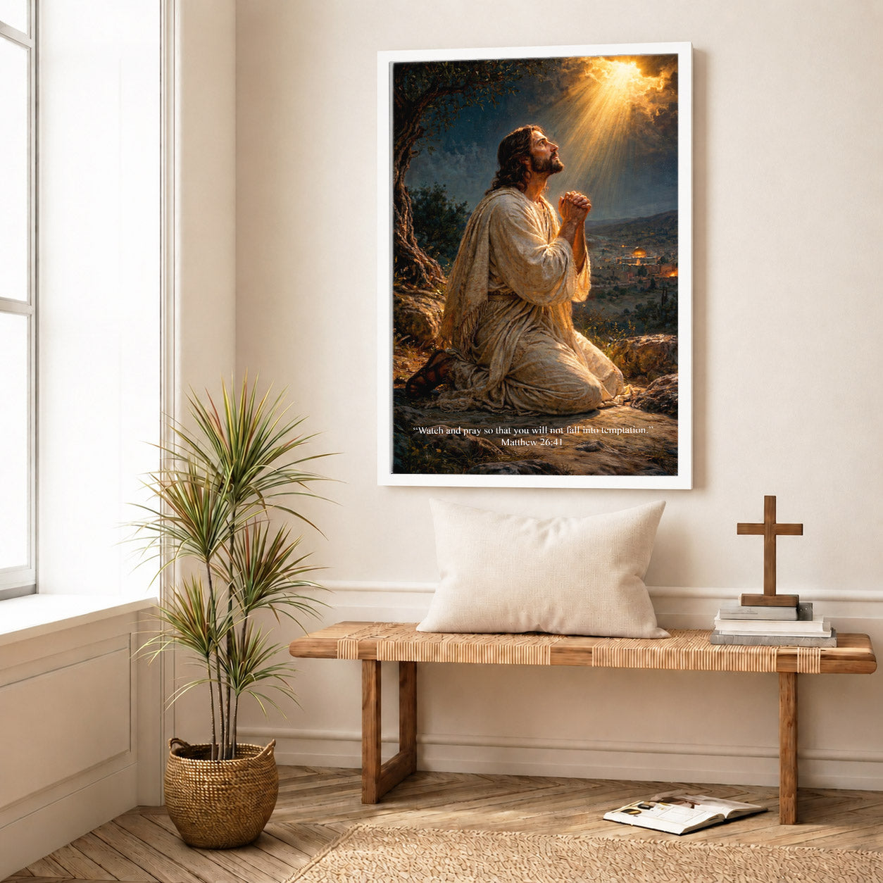 Jesus Praying in Gethsemane Scripture Wall Art Poster/Canvas