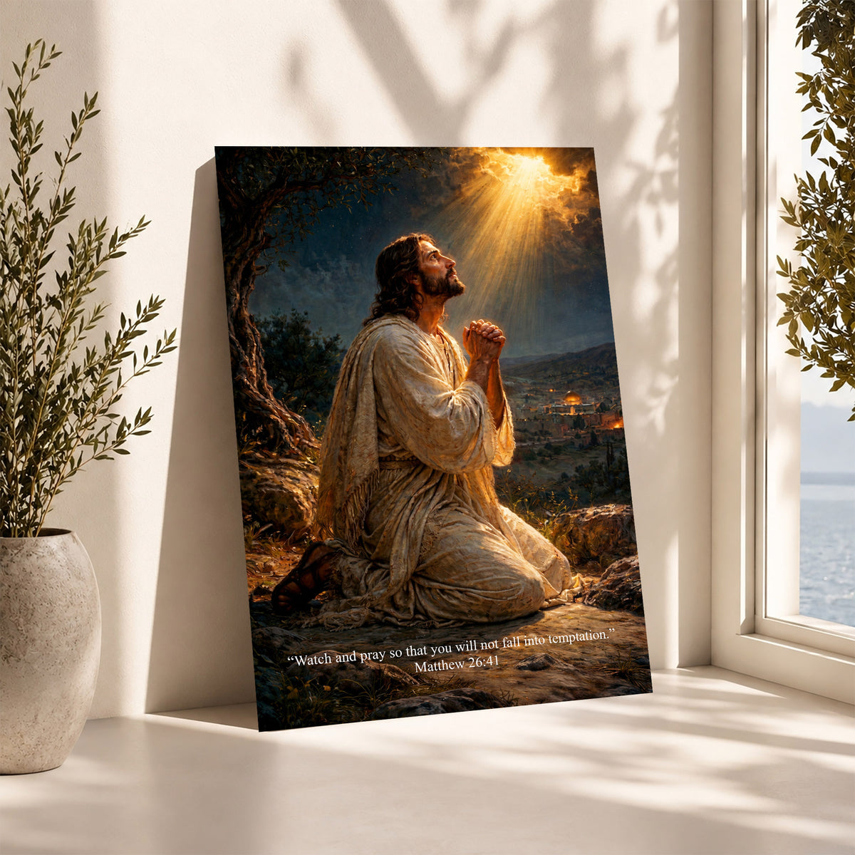 Jesus Praying in Gethsemane Scripture Wall Art Poster/Canvas