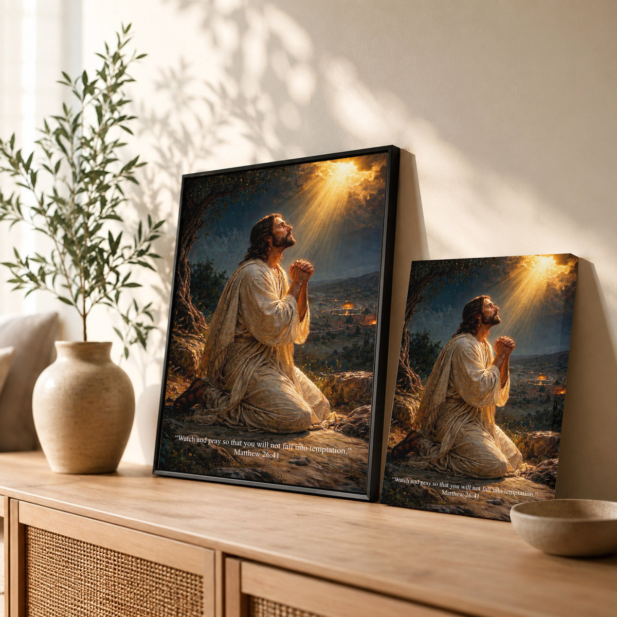 Jesus Praying in Gethsemane Scripture Wall Art Poster/Canvas