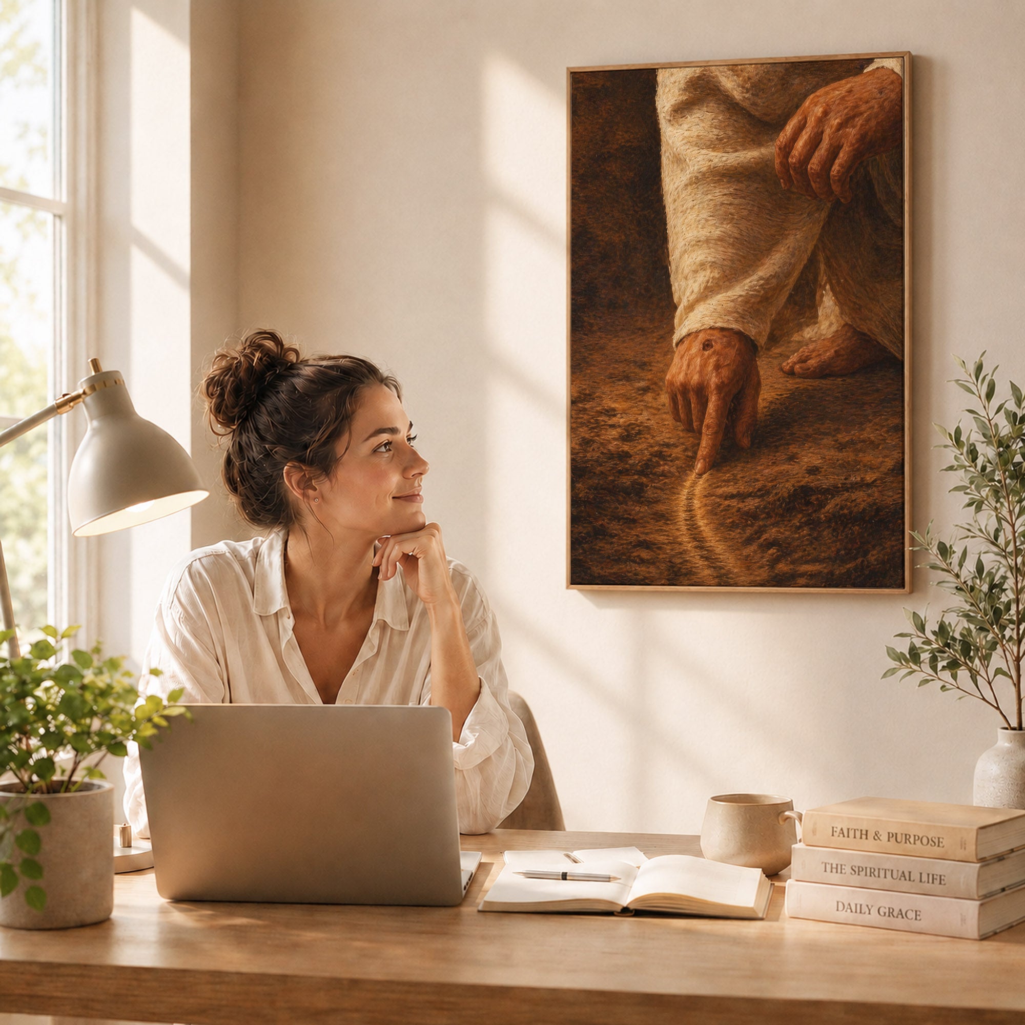Jesus Drawing the Path - Walk by Faith Inspirational Christian Art Poster/Canvas