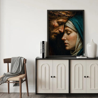 Jesus & Mary Sacred Sorrow Wall Art – Crown of Thorns Christian Poster/Canvas