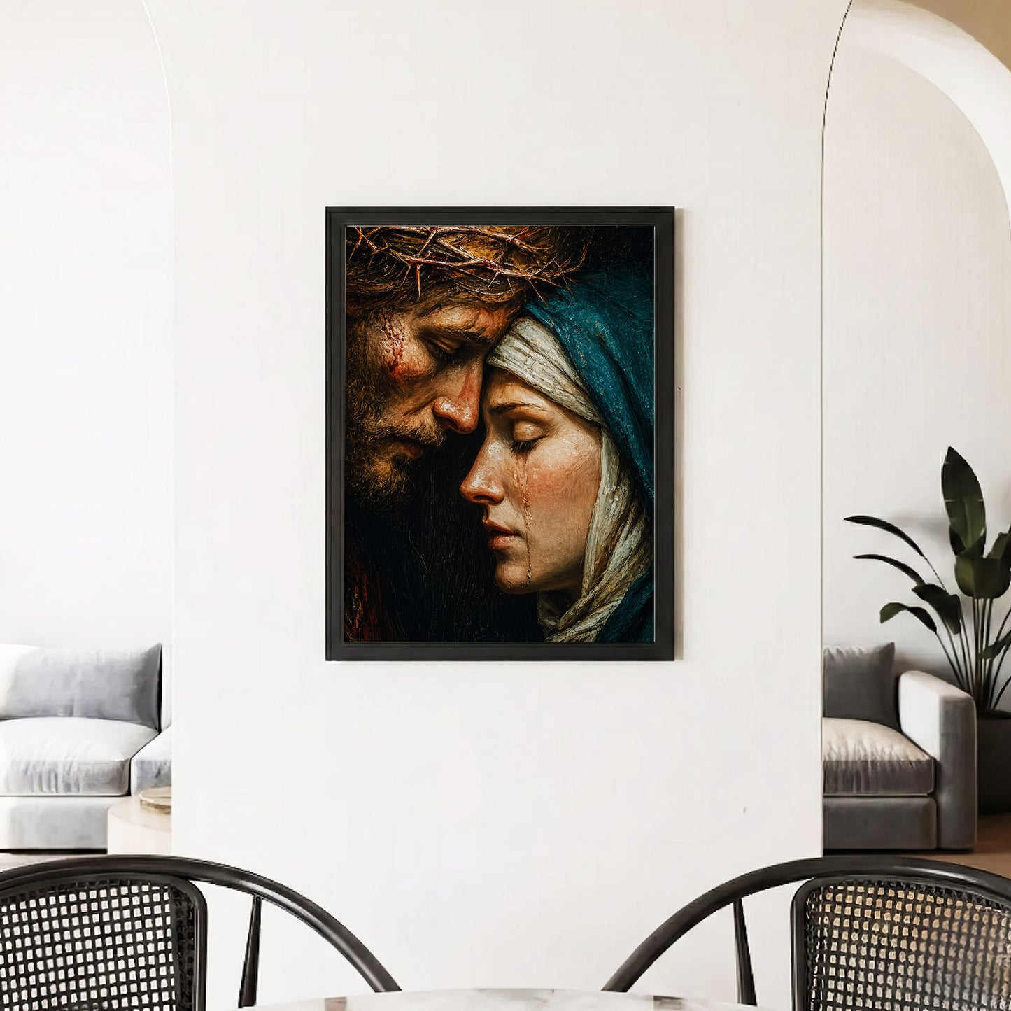 Jesus & Mary Sacred Sorrow Wall Art – Crown of Thorns Christian Poster/Canvas