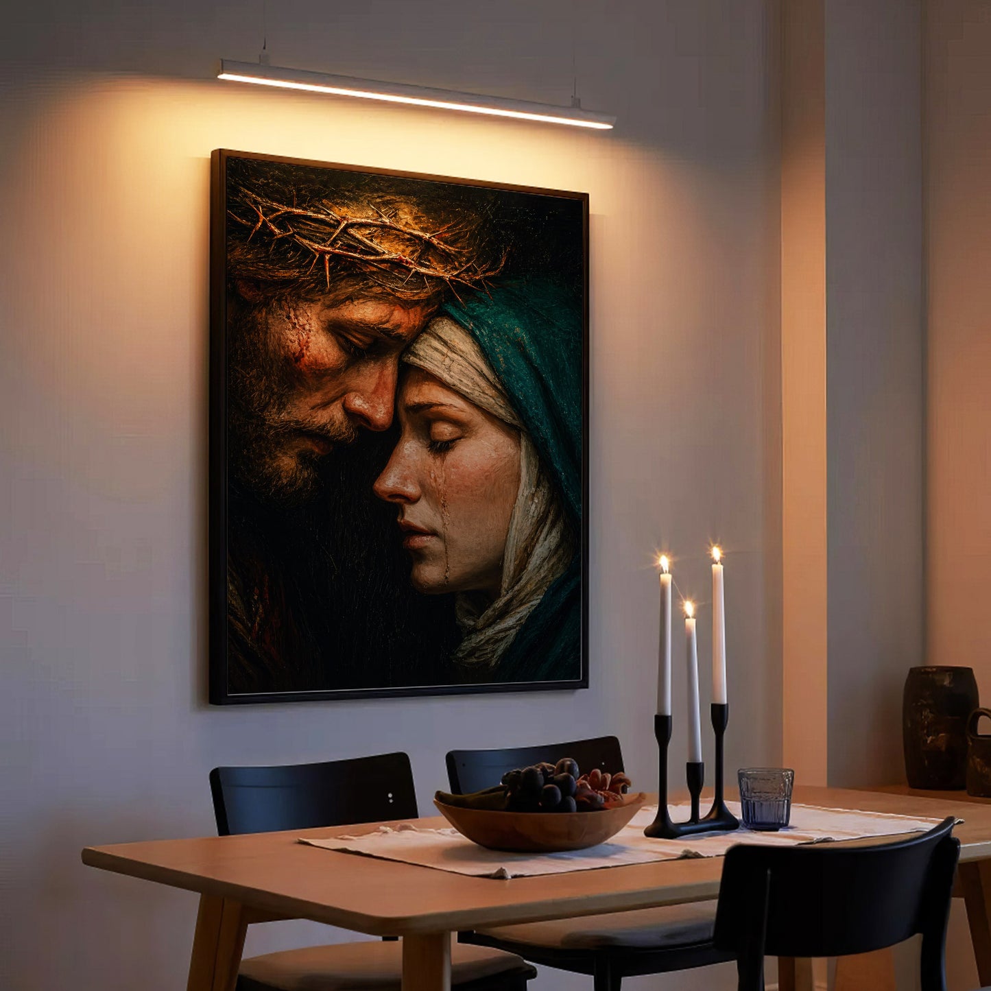 Jesus & Mary Sacred Sorrow Wall Art – Crown of Thorns Christian Poster/Canvas