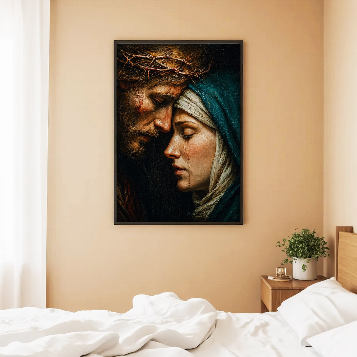 Jesus & Mary Sacred Sorrow Wall Art – Crown of Thorns Christian Poster/Canvas
