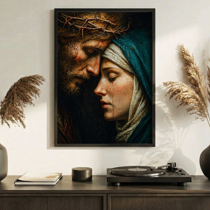 Jesus & Mary Sacred Sorrow Wall Art – Crown of Thorns Christian Poster/Canvas