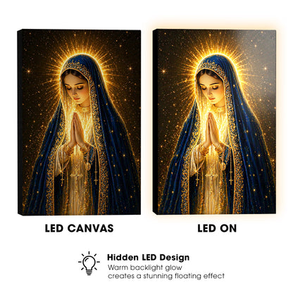 LED Mother Mary Prayer Canvas/Mica – Christian Wall Art with Hidden Backlight