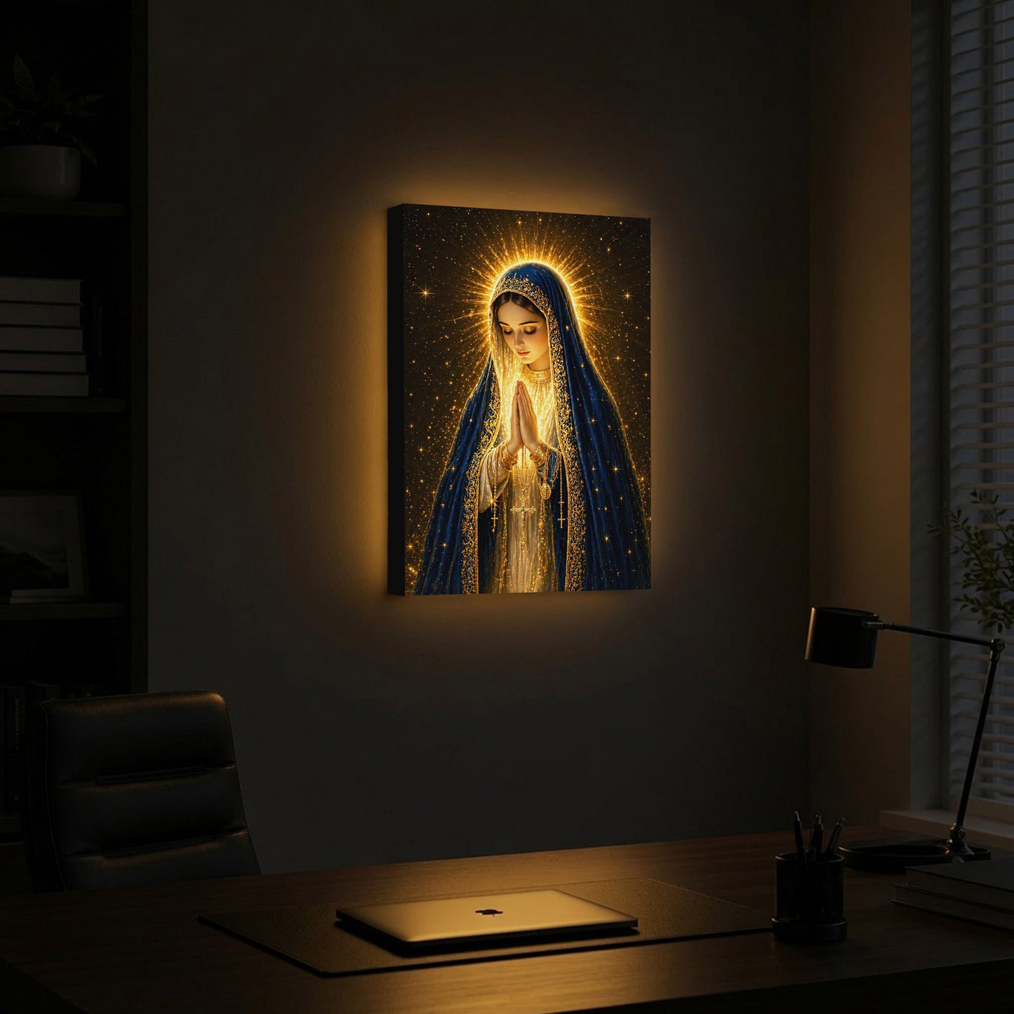 LED Mother Mary Prayer Canvas/Mica – Christian Wall Art with Hidden Backlight