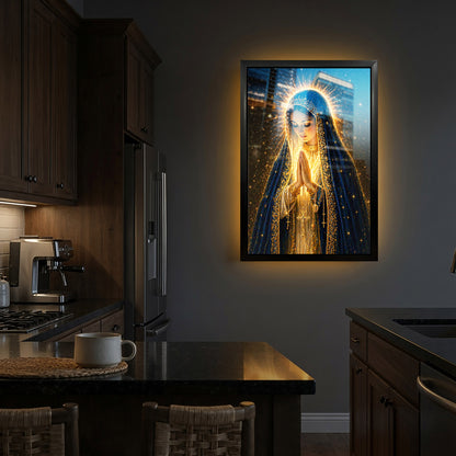 LED Mother Mary Prayer Canvas/Mica – Christian Wall Art with Hidden Backlight