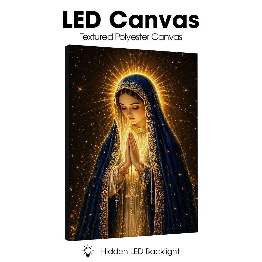 LED Mother Mary Prayer Canvas/Mica – Christian Wall Art with Hidden Backlight