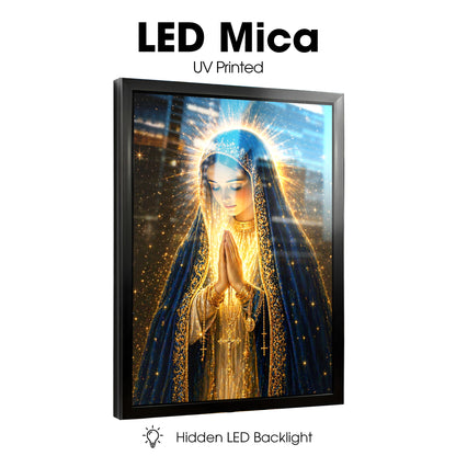 LED Mother Mary Prayer Canvas/Mica – Christian Wall Art with Hidden Backlight