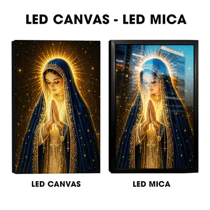 LED Mother Mary Prayer Canvas/Mica – Christian Wall Art with Hidden Backlight