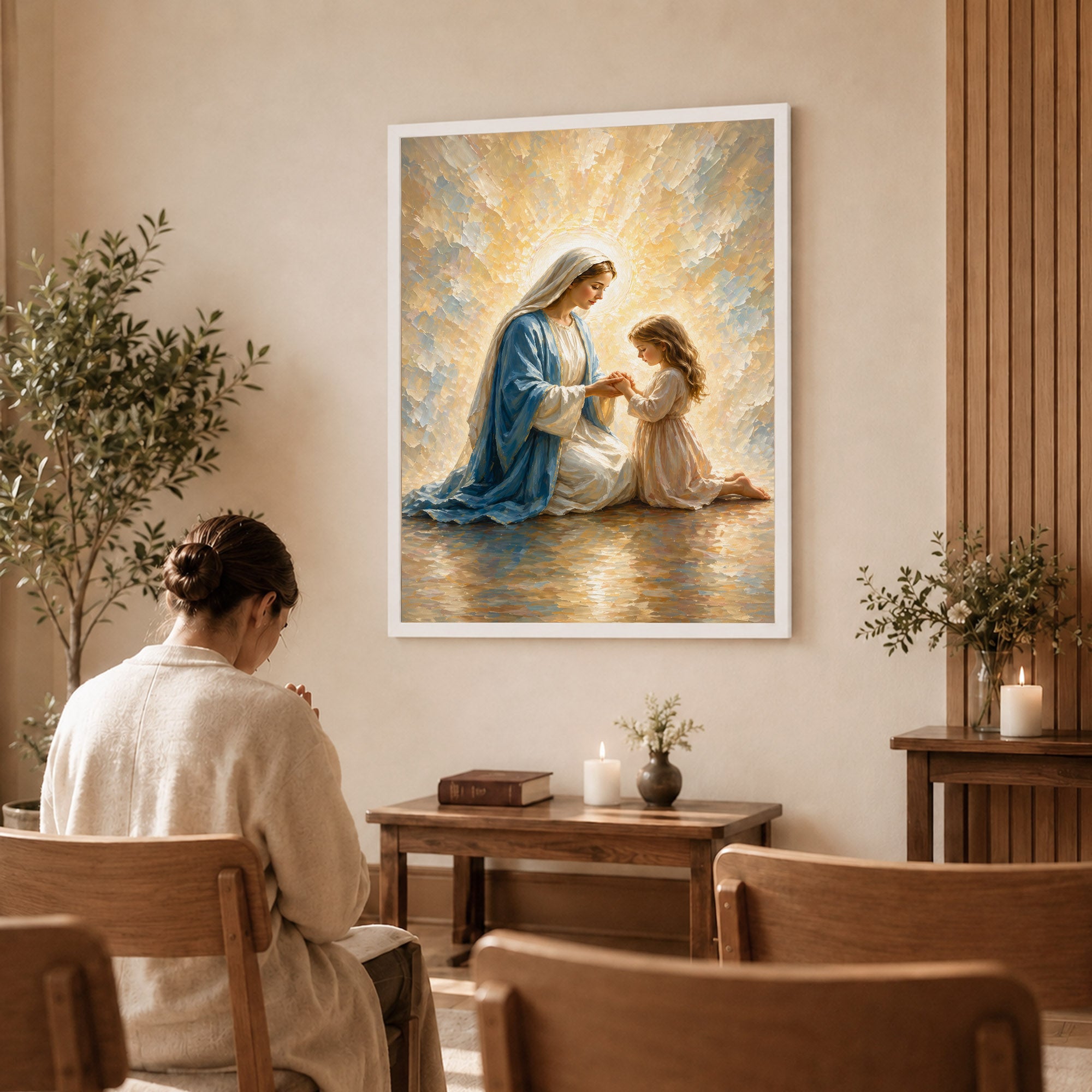 Blessed Mother Teaching a Child to Pray Poster/Canvas