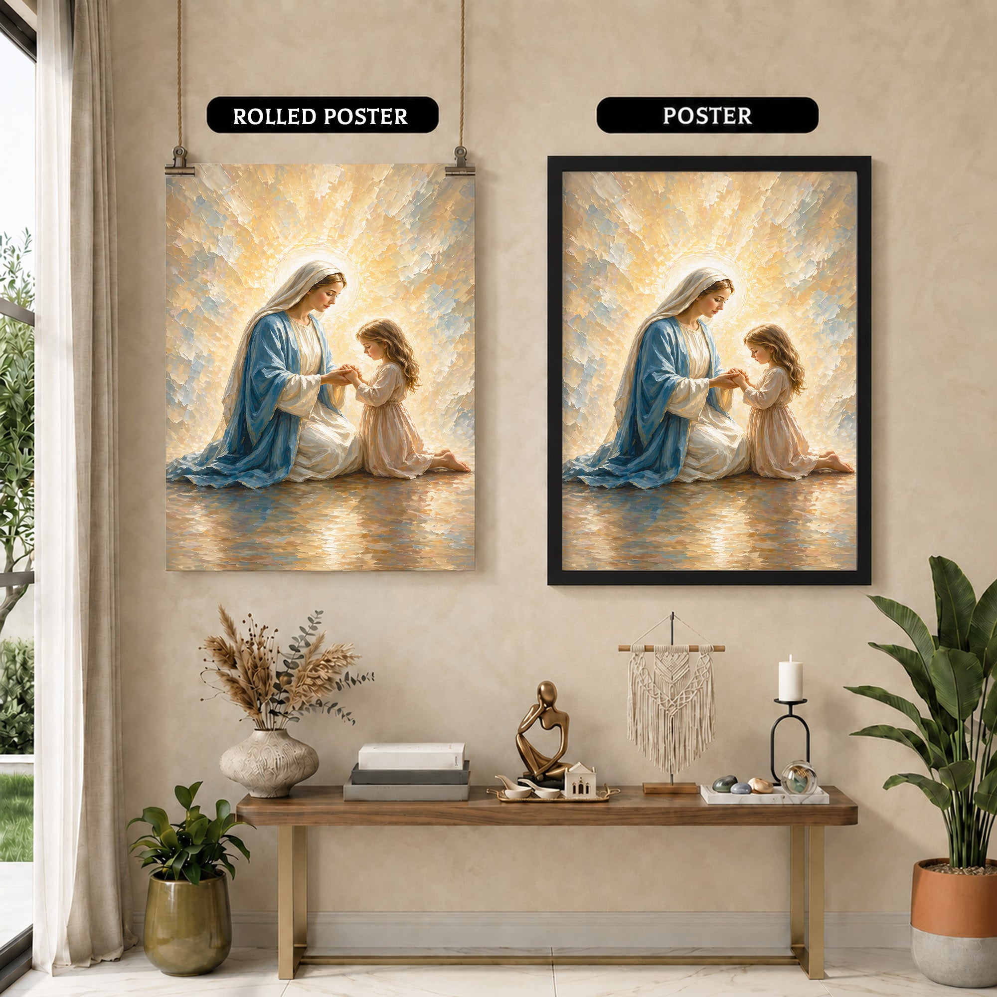 Blessed Mother Teaching a Child to Pray Poster/Canvas
