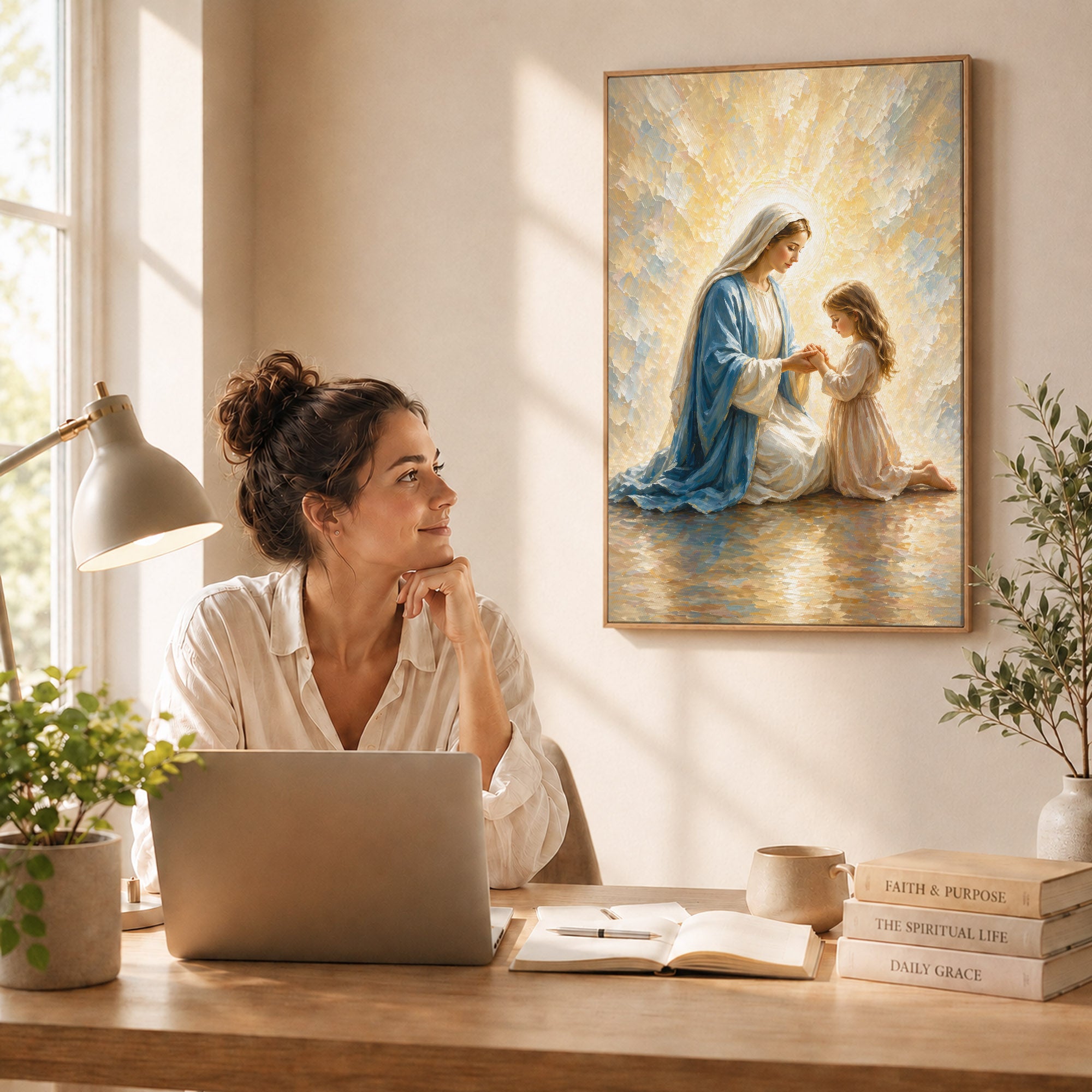 Blessed Mother Teaching a Child to Pray Poster/Canvas