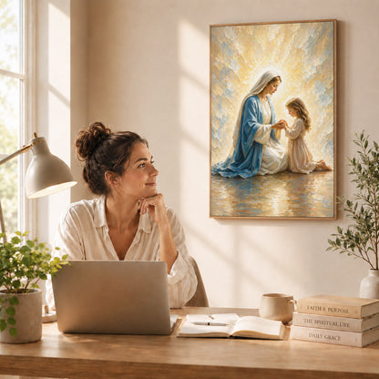Blessed Mother Teaching a Child to Pray Poster/Canvas