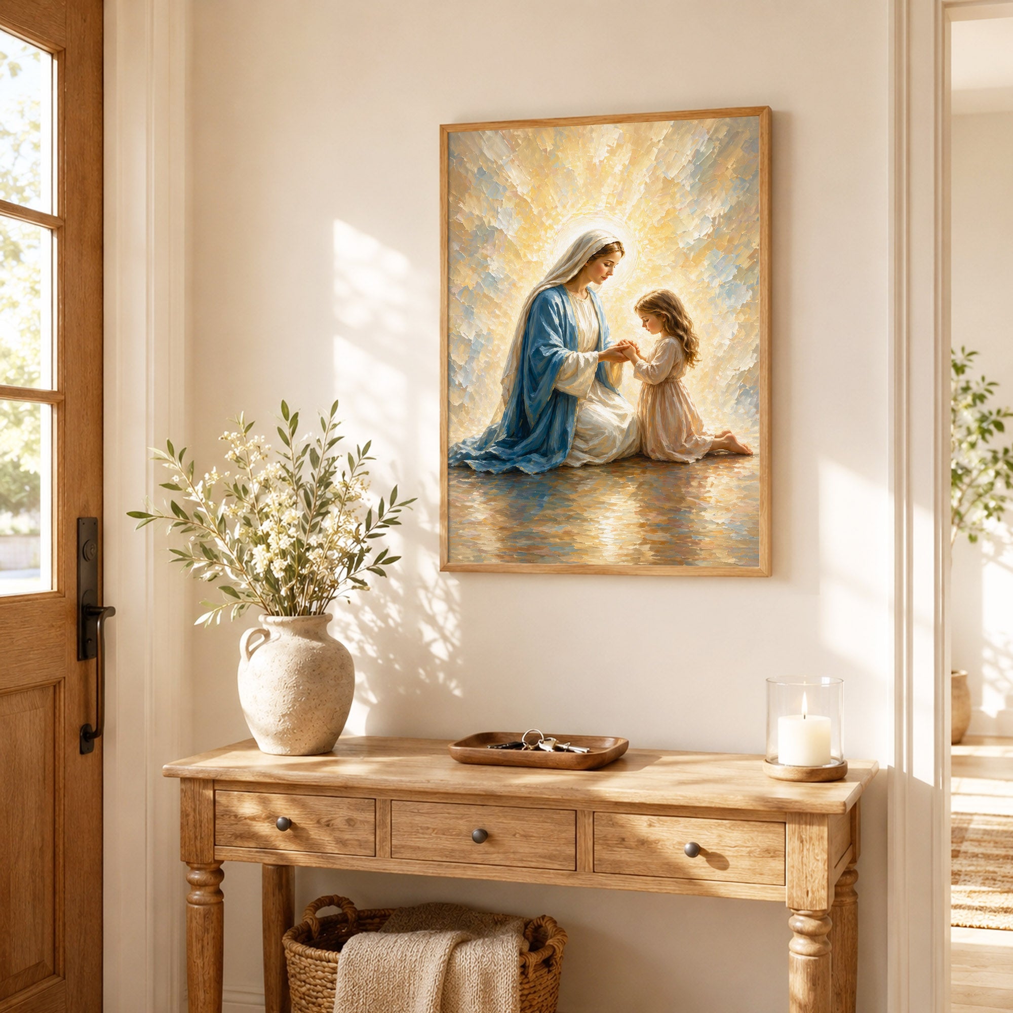 Blessed Mother Teaching a Child to Pray Poster/Canvas
