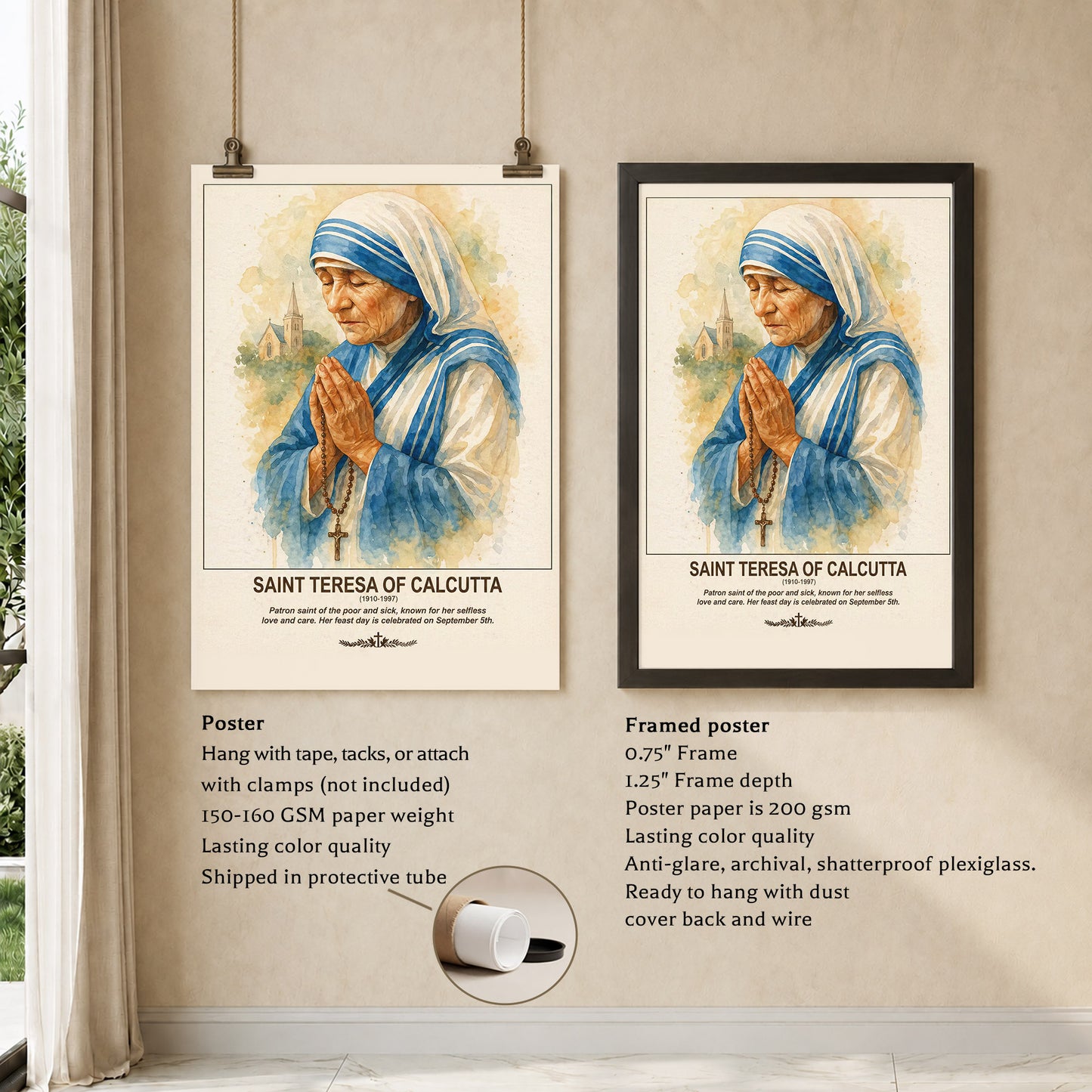 Saint Teresa of Calcutta Prayer and Compassion Poster/Canvas