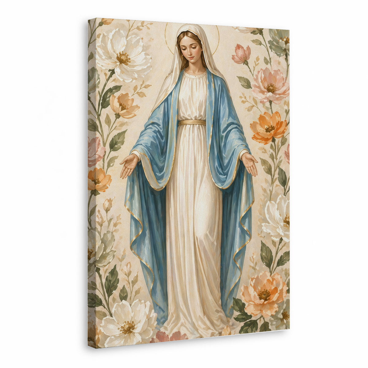 Floral Virgin Mary Grace Art Print Poster/Canvas