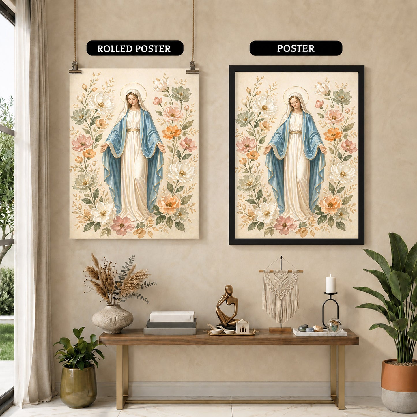 Floral Virgin Mary Grace Art Print Poster/Canvas