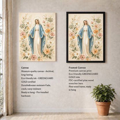 Floral Virgin Mary Grace Art Print Poster/Canvas
