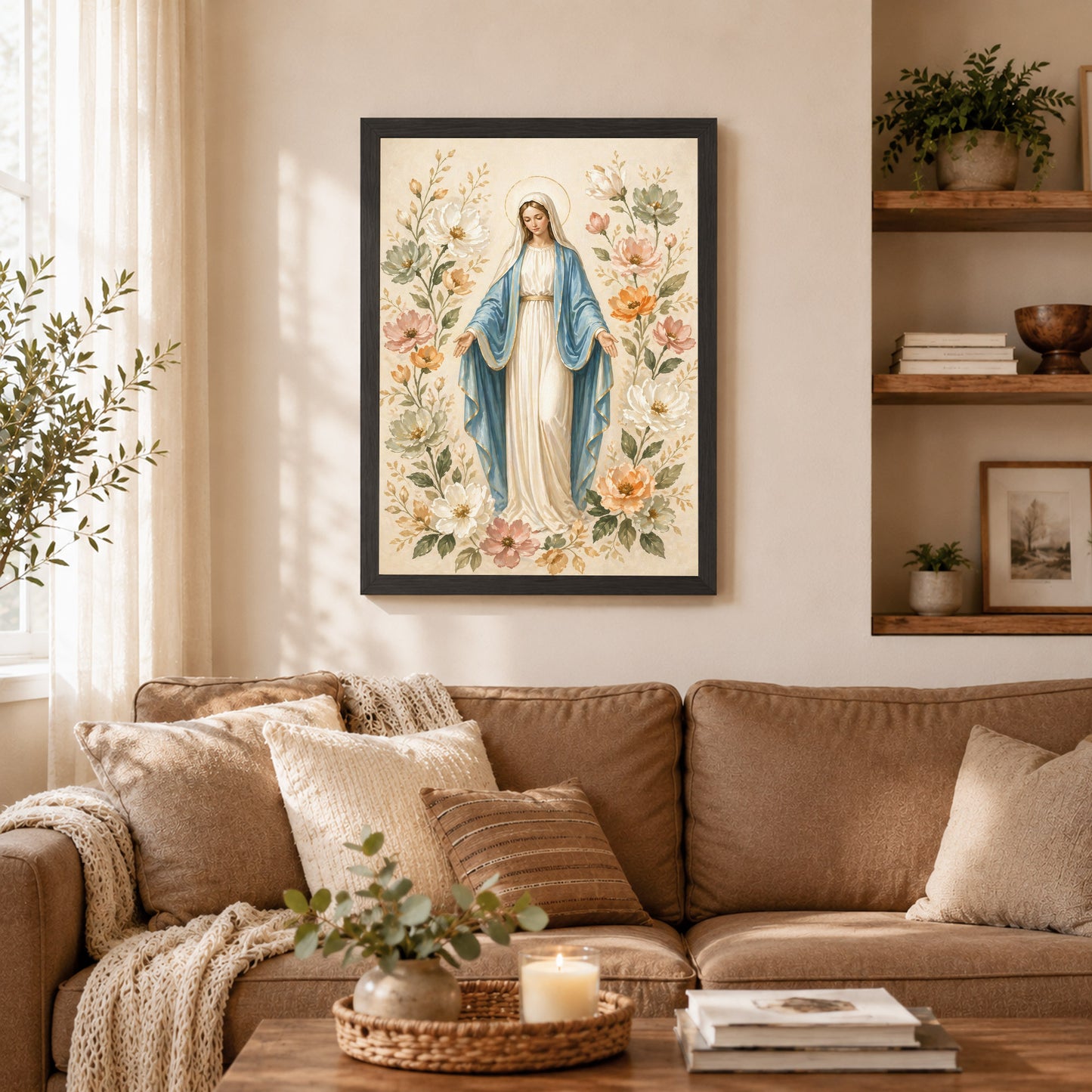 Floral Virgin Mary Grace Art Print Poster/Canvas