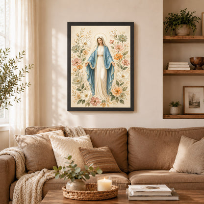 Floral Virgin Mary Grace Art Print Poster/Canvas