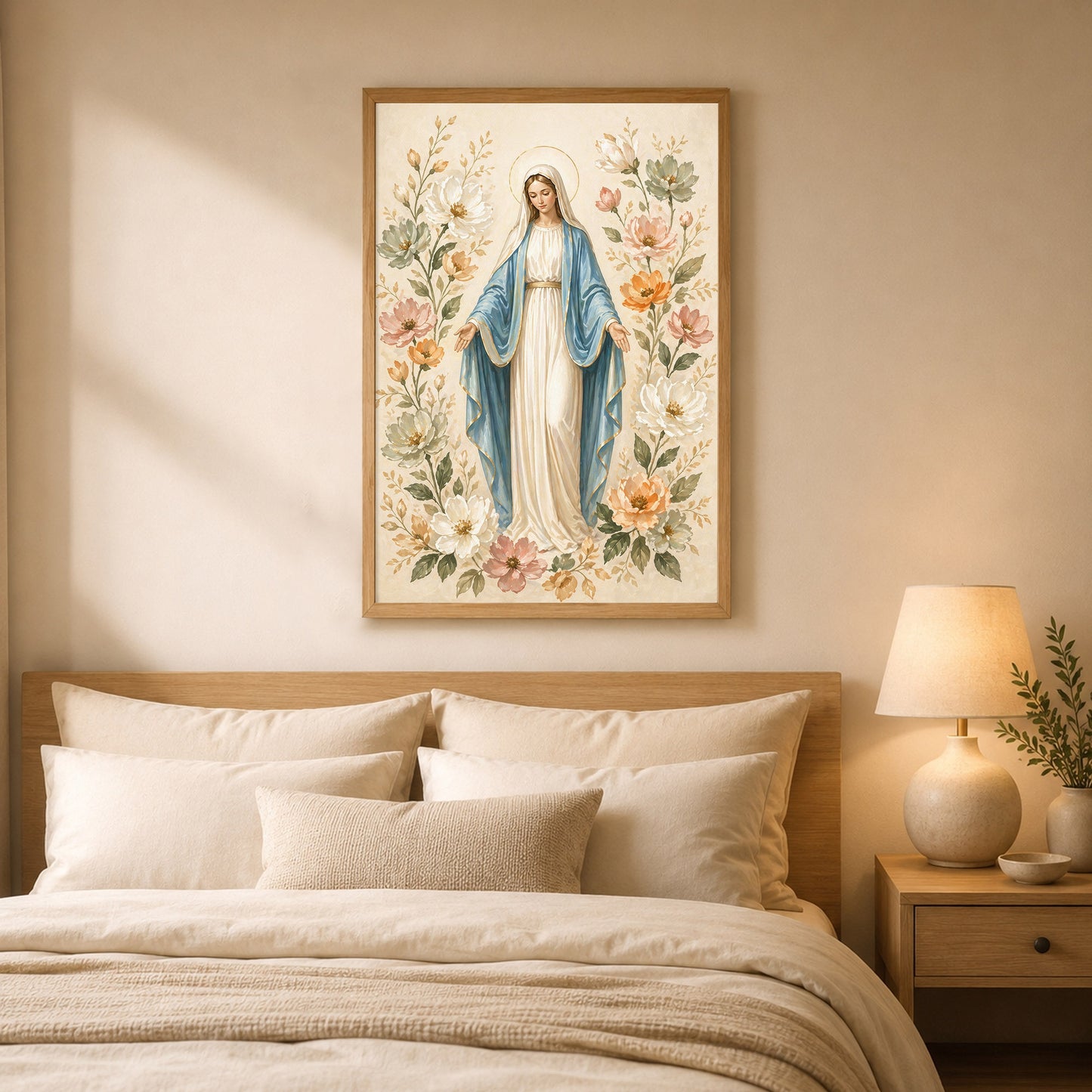 Floral Virgin Mary Grace Art Print Poster/Canvas