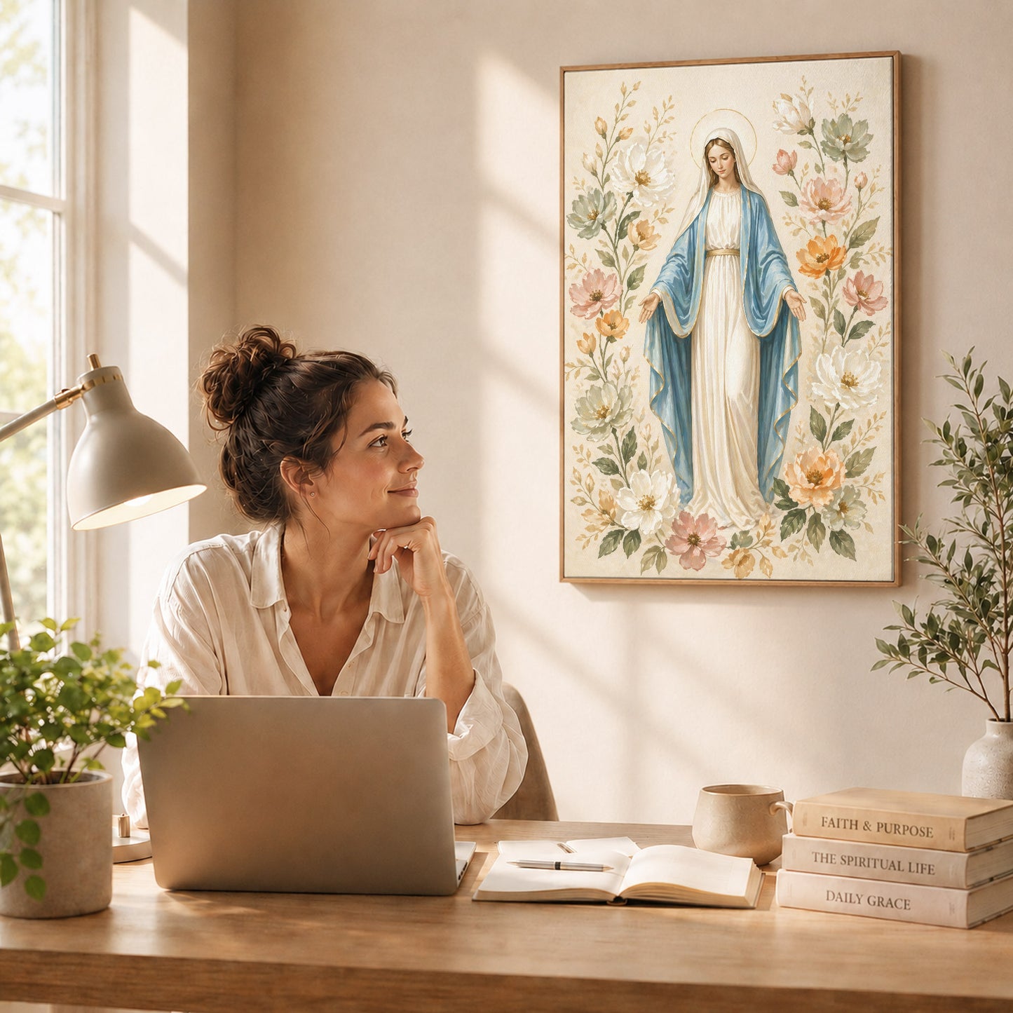 Floral Virgin Mary Grace Art Print Poster/Canvas