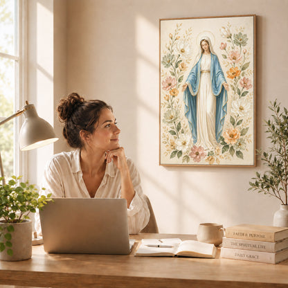 Floral Virgin Mary Grace Art Print Poster/Canvas
