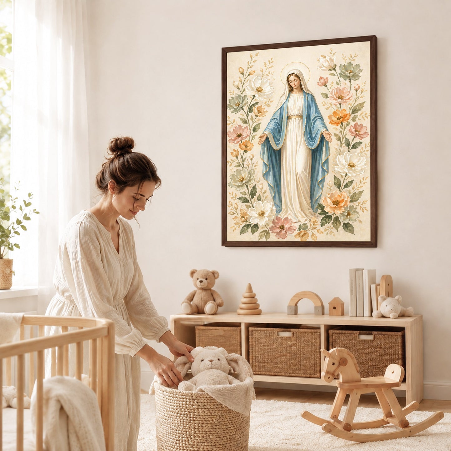 Floral Virgin Mary Grace Art Print Poster/Canvas