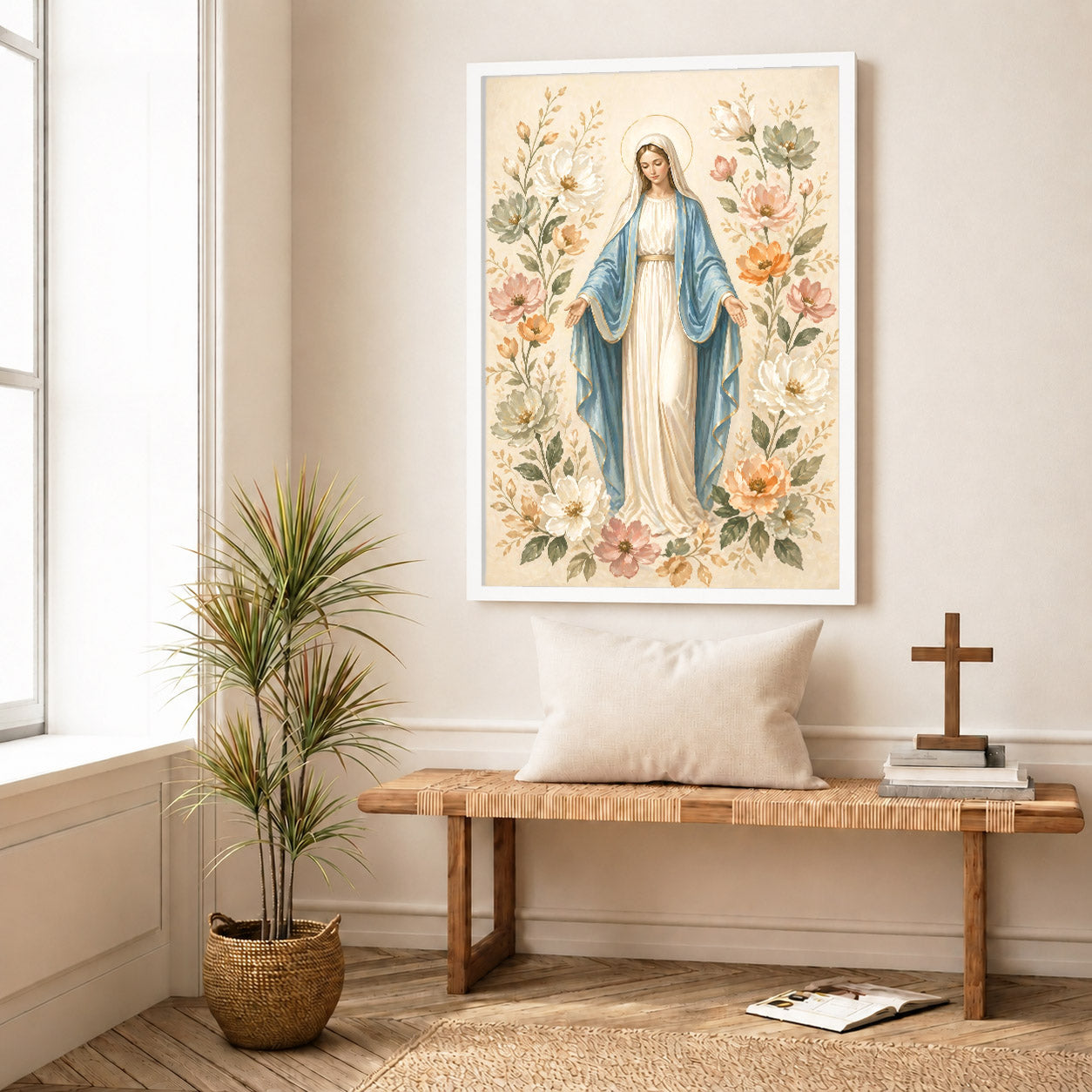 Floral Virgin Mary Grace Art Print Poster/Canvas