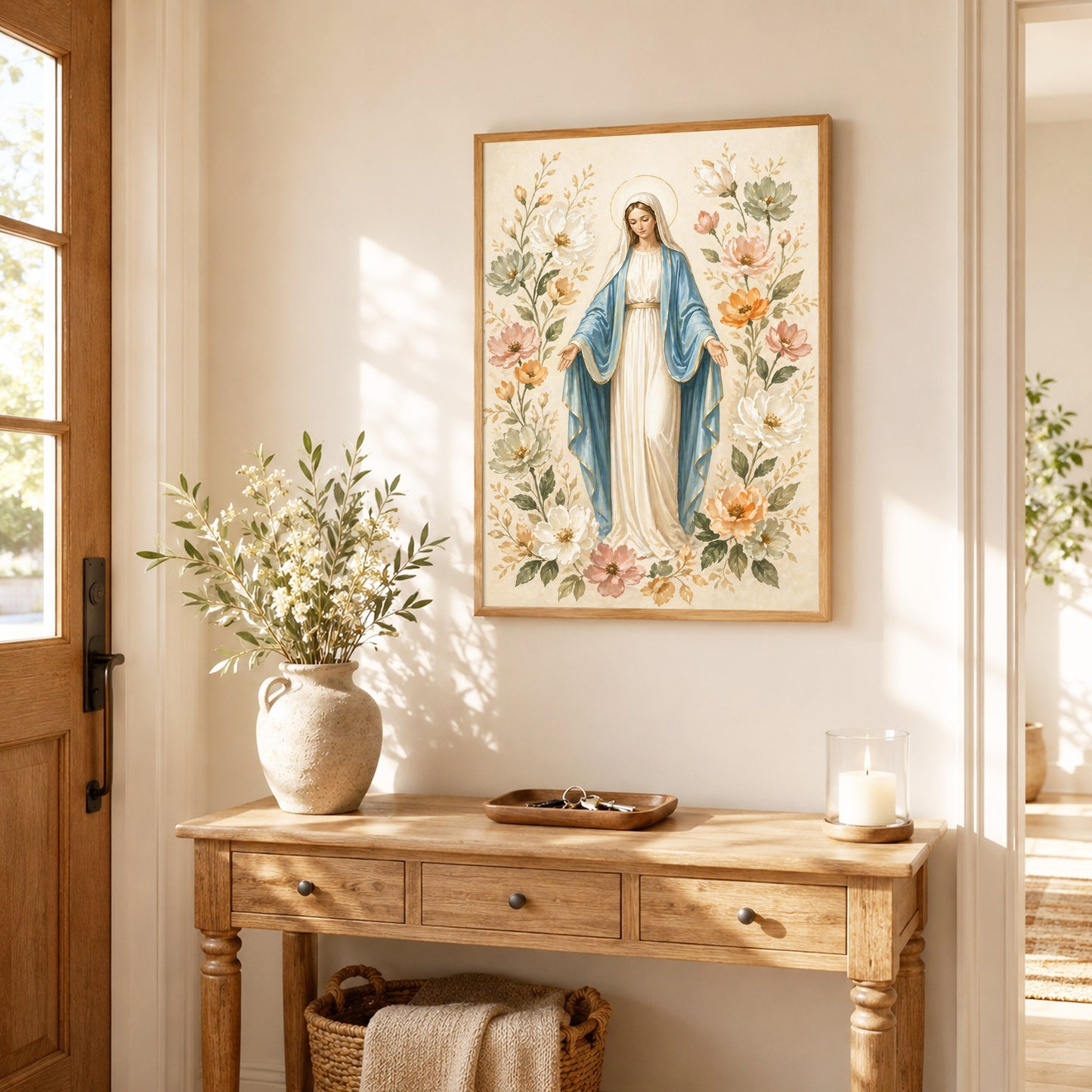 Floral Virgin Mary Grace Art Print Poster/Canvas
