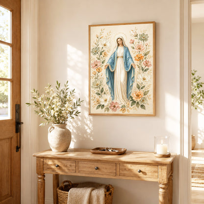 Floral Virgin Mary Grace Art Print Poster/Canvas