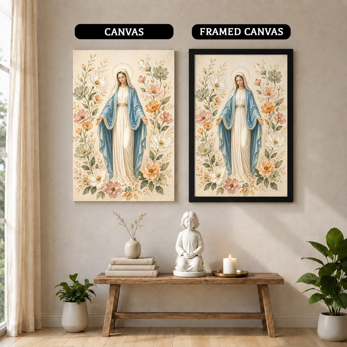 Floral Virgin Mary Grace Art Print Poster/Canvas