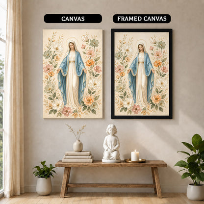 Floral Virgin Mary Grace Art Print Poster/Canvas