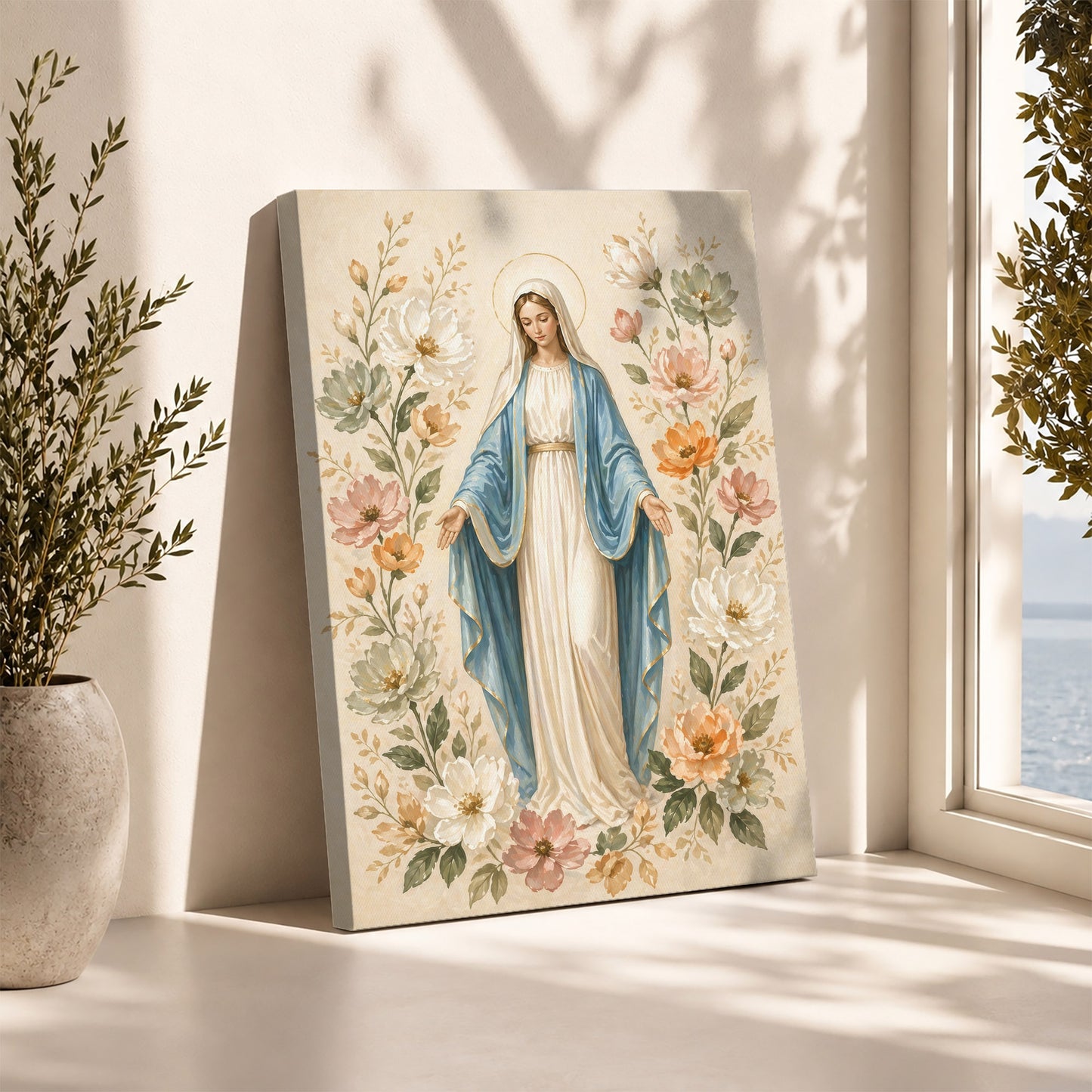 Floral Virgin Mary Grace Art Print Poster/Canvas